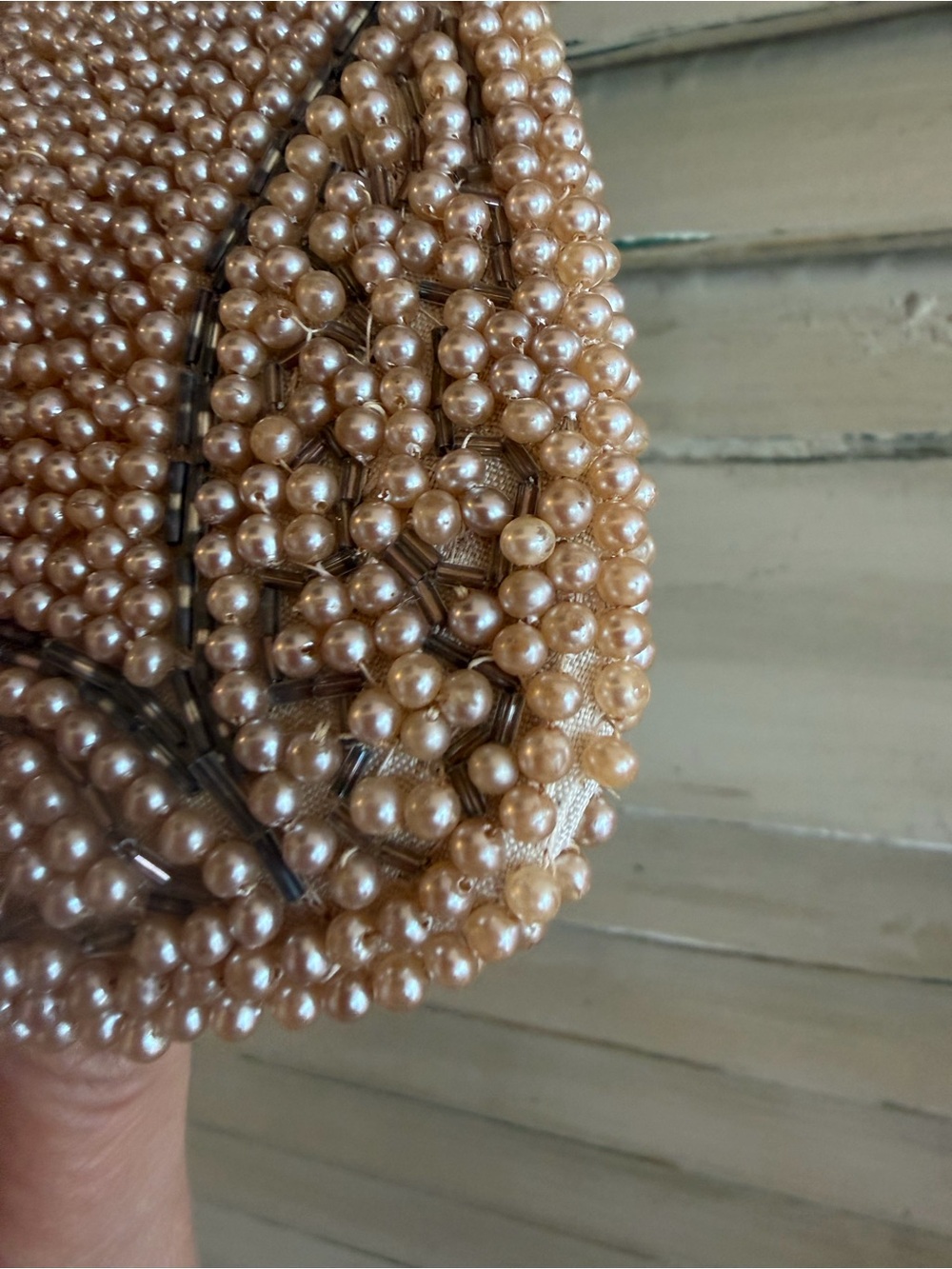 BEAUTIFUL Pearl-Embellished Champagne Clutch - Women's Evening Bag VINTAGE - Picture 9 of 9